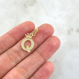 Dije Letra Q Corona 1.3gr / 2.5cm / Circones Blancos Oro Amarillo 18K