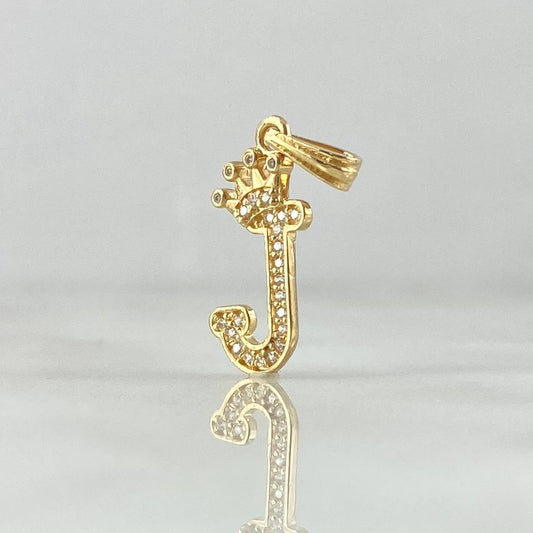 Dije Letra J Corona 1.2gr / 2.5cm / Circones Blancos Oro Amarillo 18K