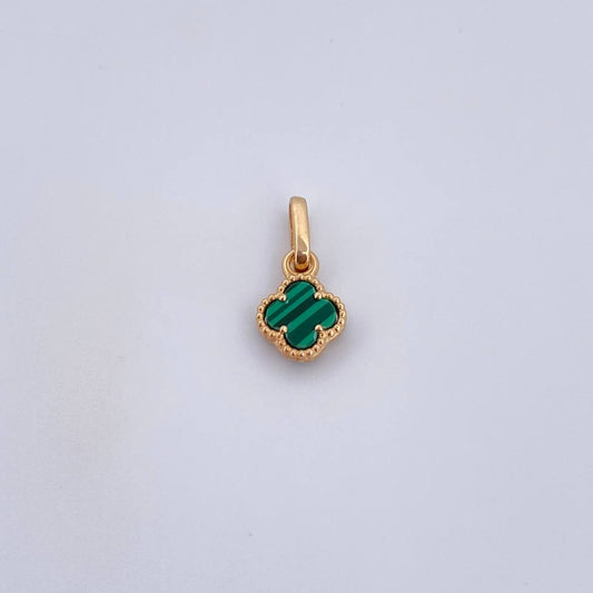 Dije Trebol VCyA 0.75gr / 1.5cm / Malaquita Verde Oro Amarillo 18K &