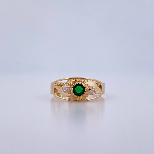 Anillo Linea Invertida 1.55gr / T7 / Circones Verdes Blancos Oro Amarillo 18K &