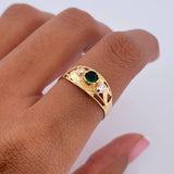 Anillo Linea Invertida 1.55gr / T7 / Circones Verdes Blancos Oro Amarillo 18K &