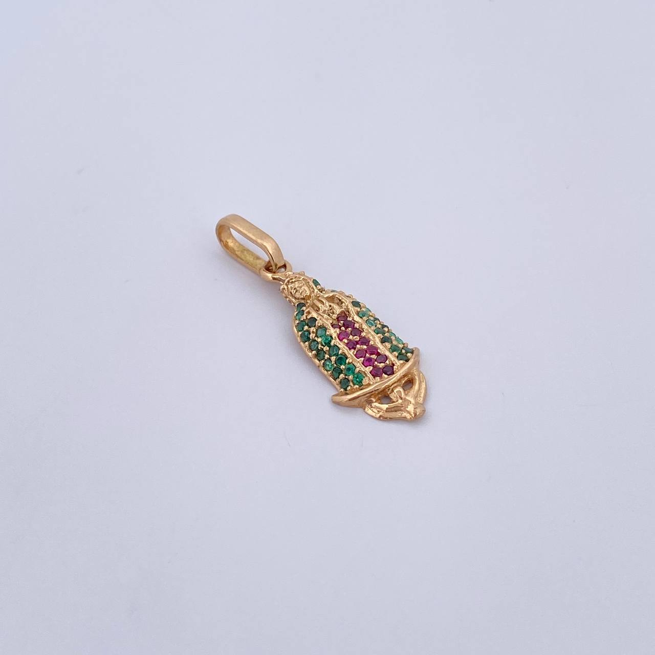 Dije Virgen Guadalupe 1.45gr / 2.7cm / Circones Fucsias Verdes Oro Amarillo 18K &