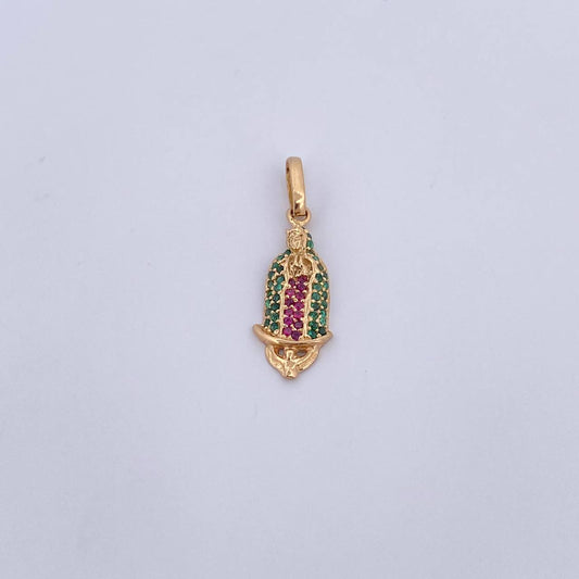 Dije Virgen Guadalupe 1.45gr / 2.7cm / Circones Fucsias Verdes Oro Amarillo 18K &