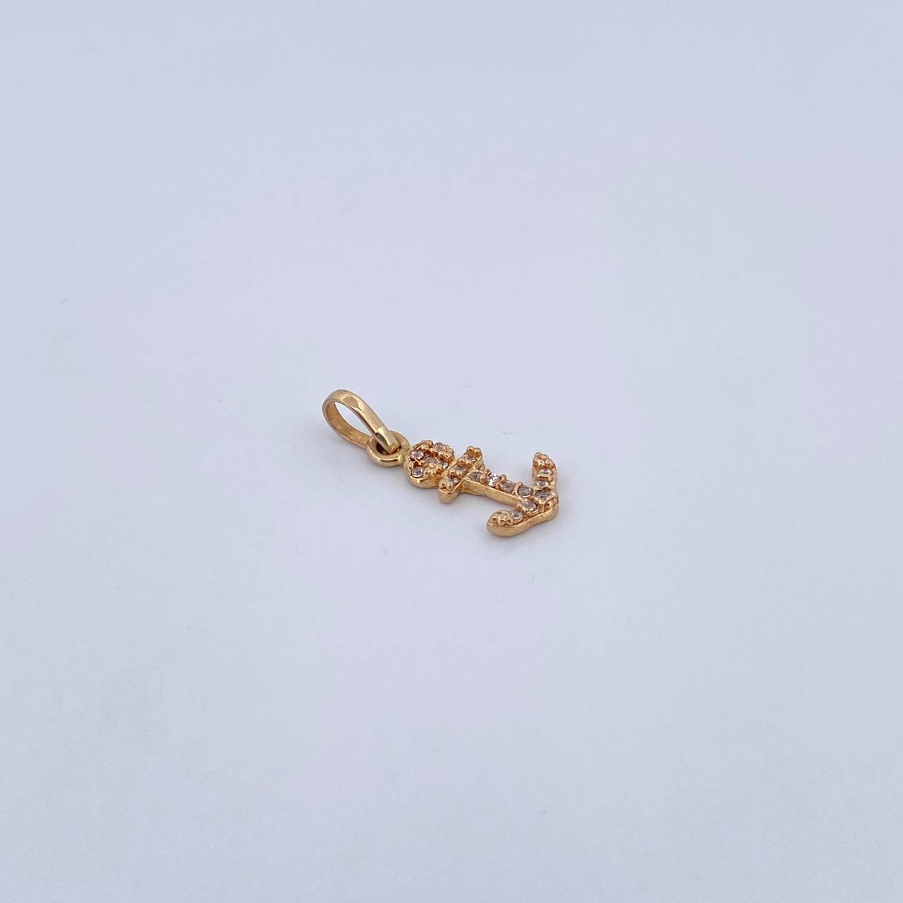 Dije Ancla 0.9gr / 2cm / Circones Blancos Oro Amarillo 18K &