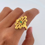 Anillo Filigrana 3.15gr / T7 / Circon Verde Oro Amarillo 18K &