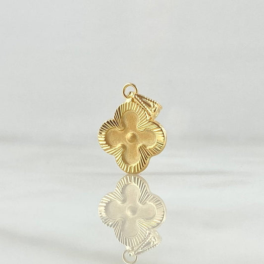 Dije Trebol VCyA 0.9gr / 2.1cm / Mate Borde Rayado Oro Amarillo 18K *