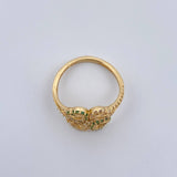 Anillo Trebol Corazon 2.85gr / T6 1/2 / Circones Blancos Verdes Oro Amarillo 18K $