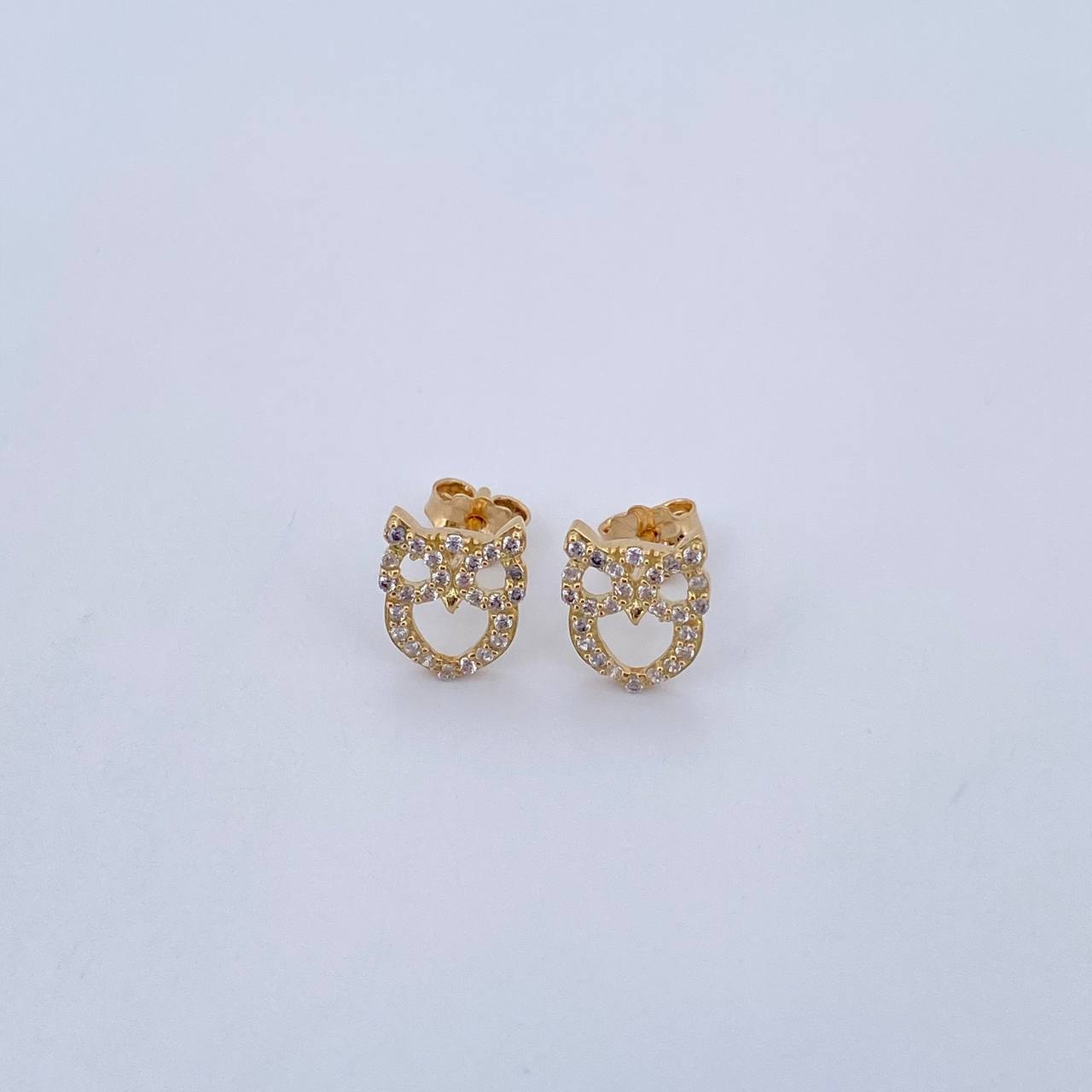 Topos Silueta Buho 1.6gr / Circones Blancos Oro Amarillo 18K &