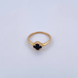 Anillo Trebol VCyA 2.1gr / T6 3/4 / Onix Negra Oro Amarillo 18K &