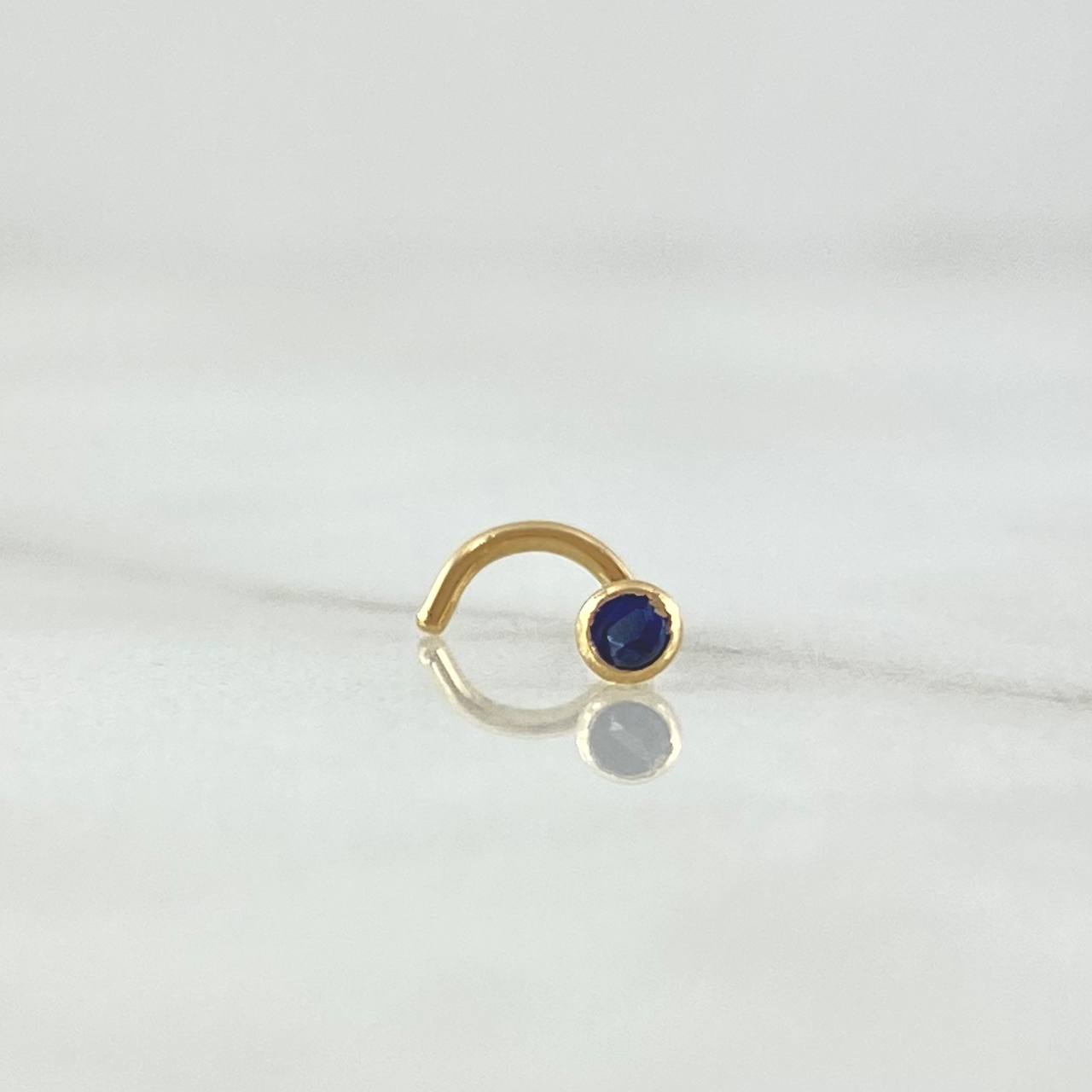 Piercing Chispa Curvo Bisel 0.1gr / 1cm / Circon Azul Oscuro Oro Amarillo 18K (Joya)