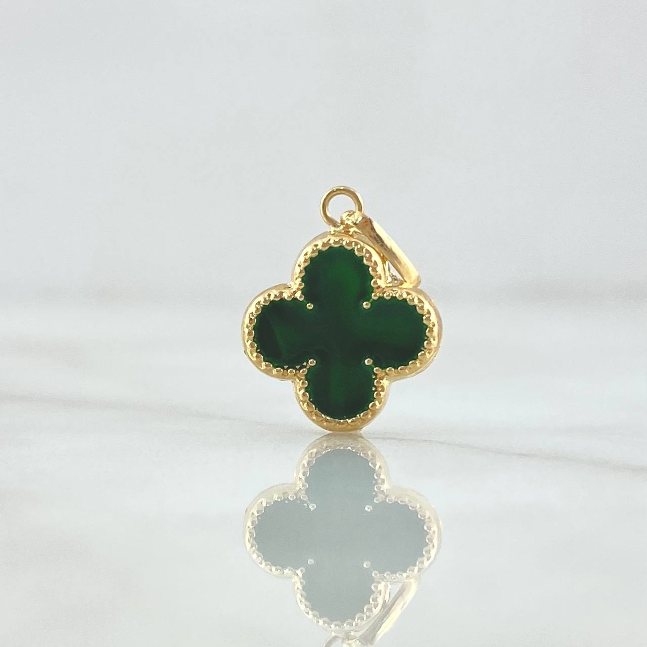 Dije Trébol VCyA 0.75gr / 2cm / 12mm Resina Verde Oro Amarillo 18K *