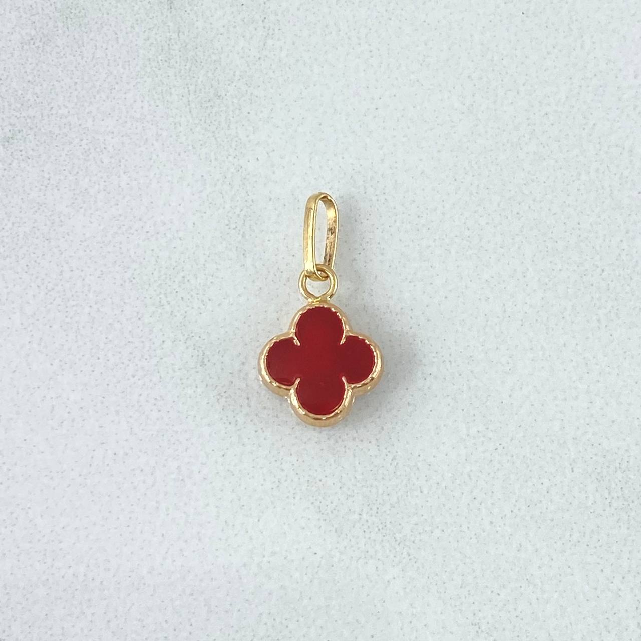 Dije Trébol VCyA 0.4gr / 1.6cm / 8mm Resina Roja Oro Amarillo 18K *