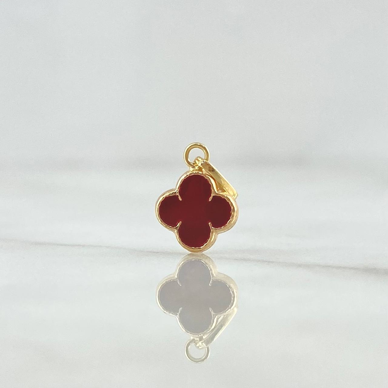 Dije Trébol VCyA 0.4gr / 1.6cm / 8mm Resina Roja Oro Amarillo 18K *