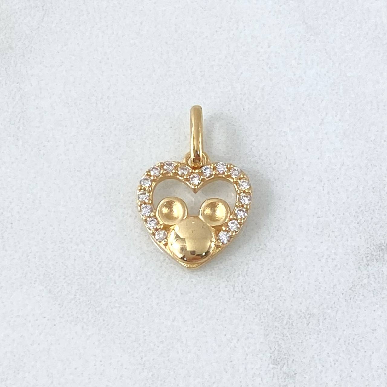 Dije Corazón Ratón 1.55gr / 1.8cm / Circones Blancos Oro Amarillo 18K *