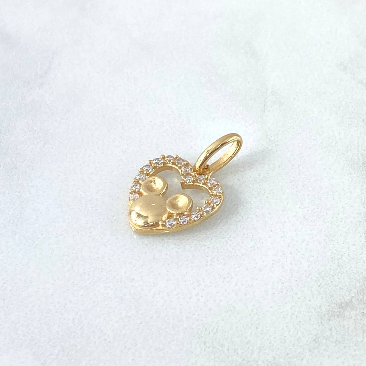 Dije Corazón Ratón 1.55gr / 1.8cm / Circones Blancos Oro Amarillo 18K *