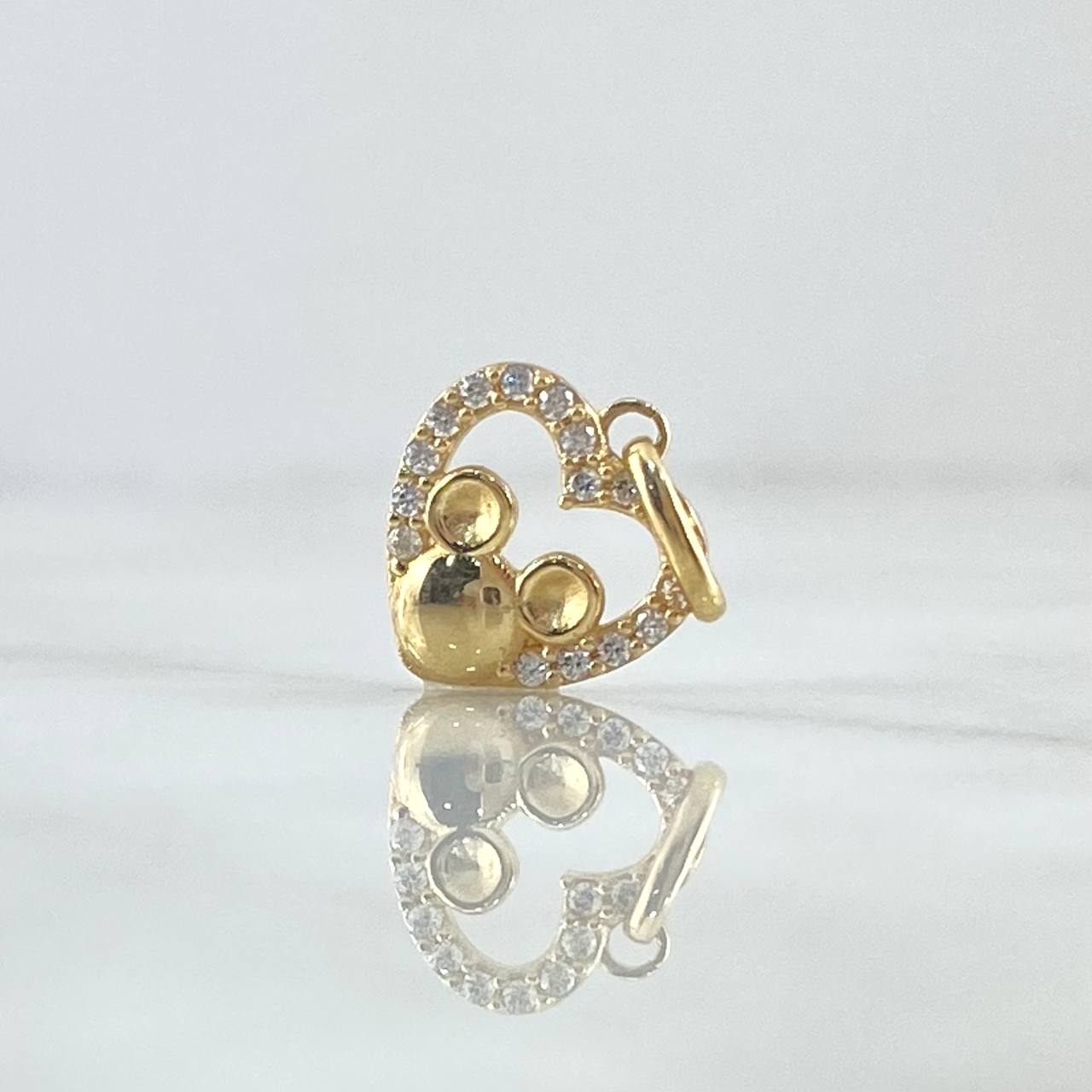 Dije Corazón Ratón 1.55gr / 1.8cm / Circones Blancos Oro Amarillo 18K *