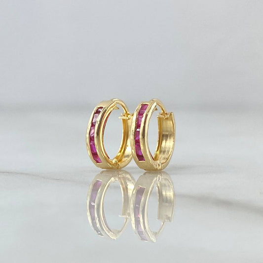 Candongas Carril 0.8gr / 1cm / Circones Fucsia Oro Amarillo 18K