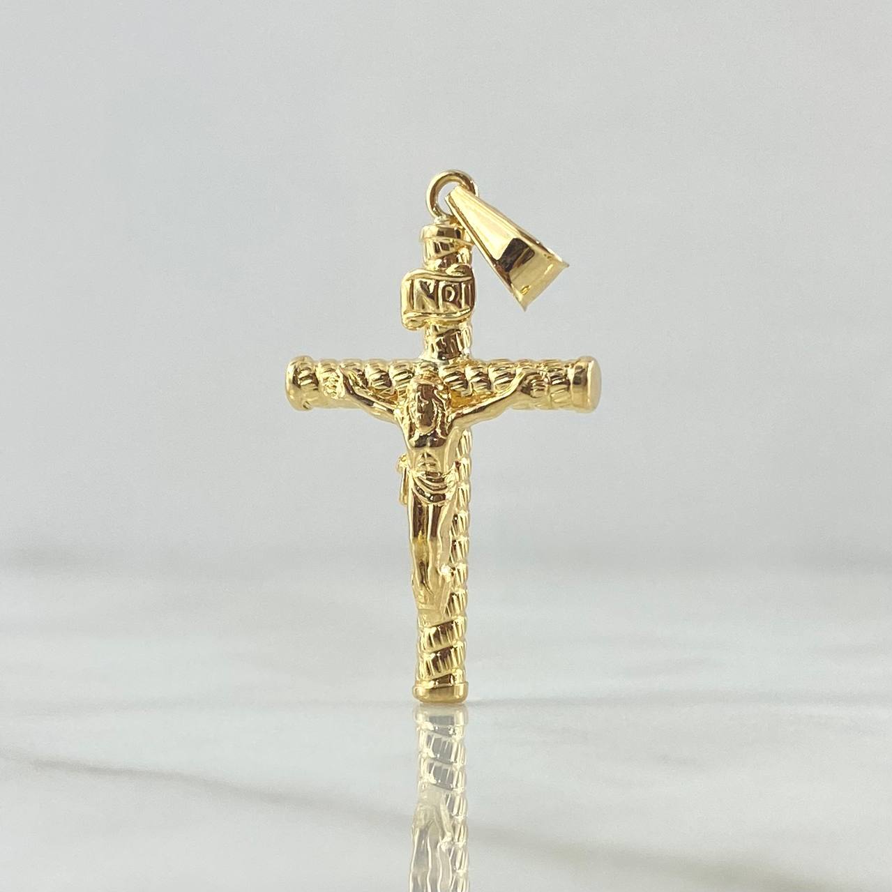 Dije Cruz Cristo 1.3gr / 3.6cm / Baston Atornillado Rayado Oro Amarillo 18K ©