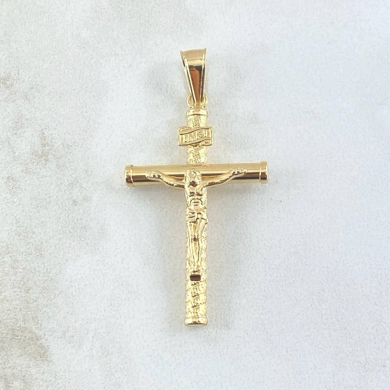 Dije Cruz Cristo 1.7gr / 4.4cm / Bastón Medio Enmallado Oro Amarillo 18K