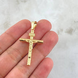 Dije Cruz Cristo 1.7gr / 4.4cm / Bastón Medio Enmallado Oro Amarillo 18K