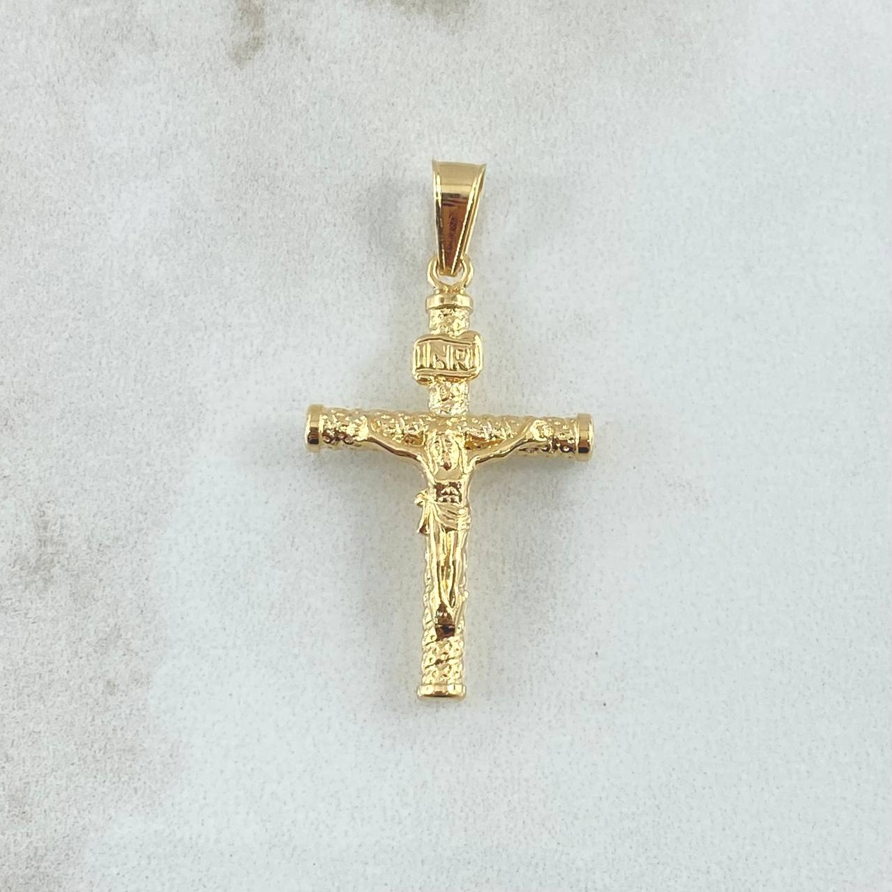 Dije Cruz Cristo 1.3gr / 3.6cm / Baston Atornillado Punteado Oro Amarillo 18K ©