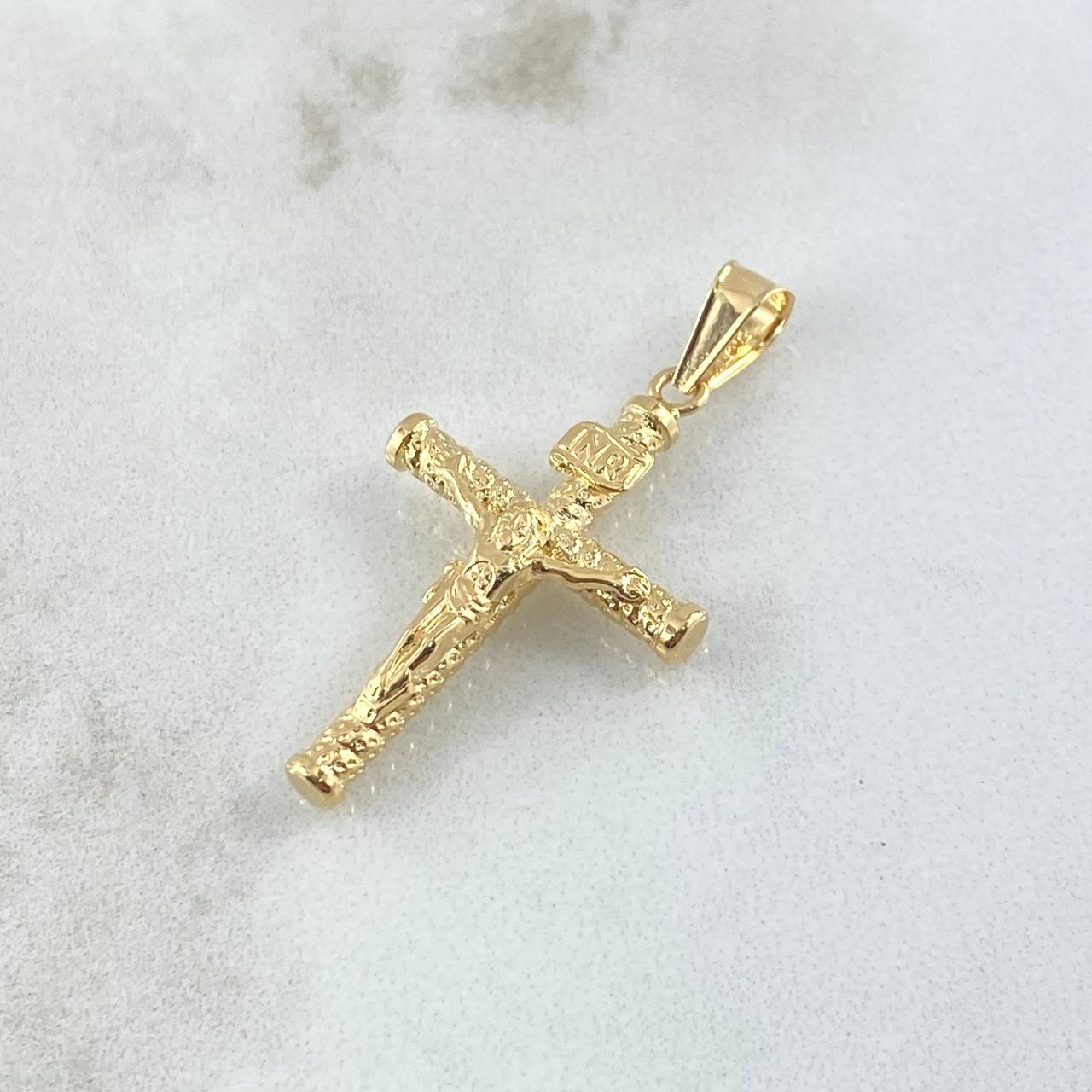 Dije Cruz Cristo 1.3gr / 3.6cm / Baston Atornillado Punteado Oro Amarillo 18K ©