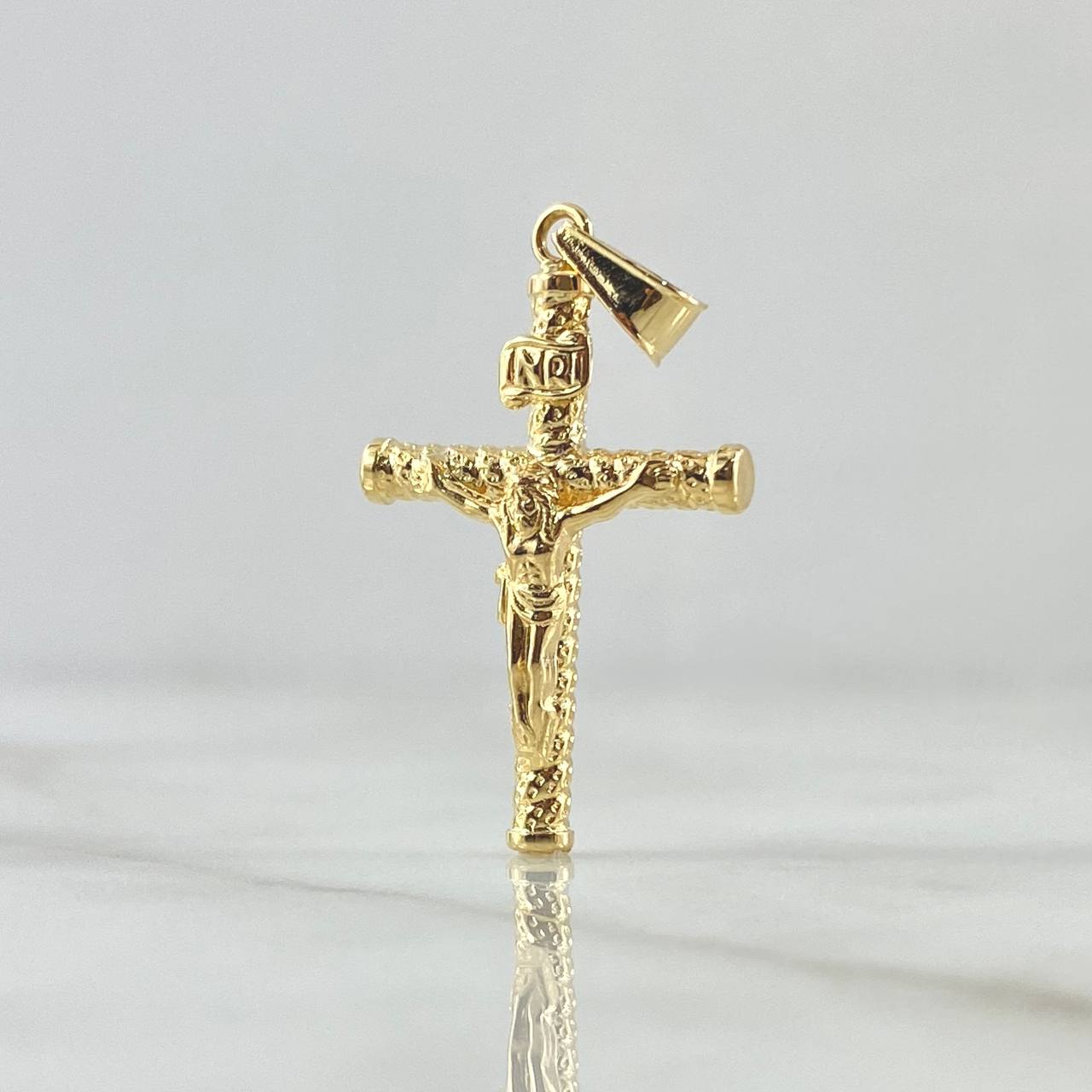 Dije Cruz Cristo 1.3gr / 3.6cm / Bastón Atornillado Punteado Oro Amarillo 18K