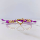 Pulsera Morada Silueta Corazon 1.25gr / 1.7cm / 4mm Bolas Diamantadas Oro Amarillo 18K $