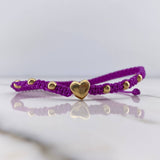 Pulsera Morada Corazon 1.4gr / 0.6cm / 4mm Bolas Lisas Oro Amarillo 18K $