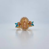 Anillo Virgen Guadalupe 5.85gr / T7 1/2 / Circones Blancos Azules Dos Oros Amarillo Rosa 18K &