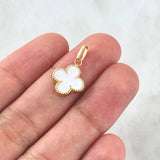 Dije Trébol VCyA 0.8gr / 2cm / 12mm Resina Blanca Oro Amarillo Nac.Esp. 18K