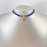 Choker Azul Oso Ts Circones Azules 1.45gr / 4mm Bolas Lisas 4 Und Oro Amarillo 18K