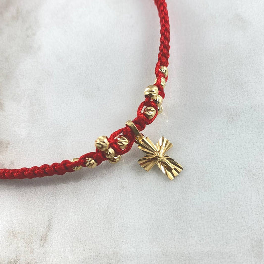 Choker Rojo Cruz Lisa 1.5gr / 3mm Bolas Diamantadas 12 Und Oro Amarillo 18K