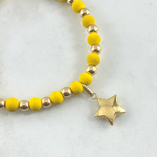 Choker Amarillo Estrella 1.68gr / 5mm Bolas Lisas 12 Und Oro Amarillo 18K