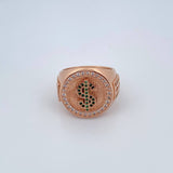 Anillo Signo Peso 14.85gr / T7 1/4 / Circones Verdes Blancos Oro Rosa 18K $