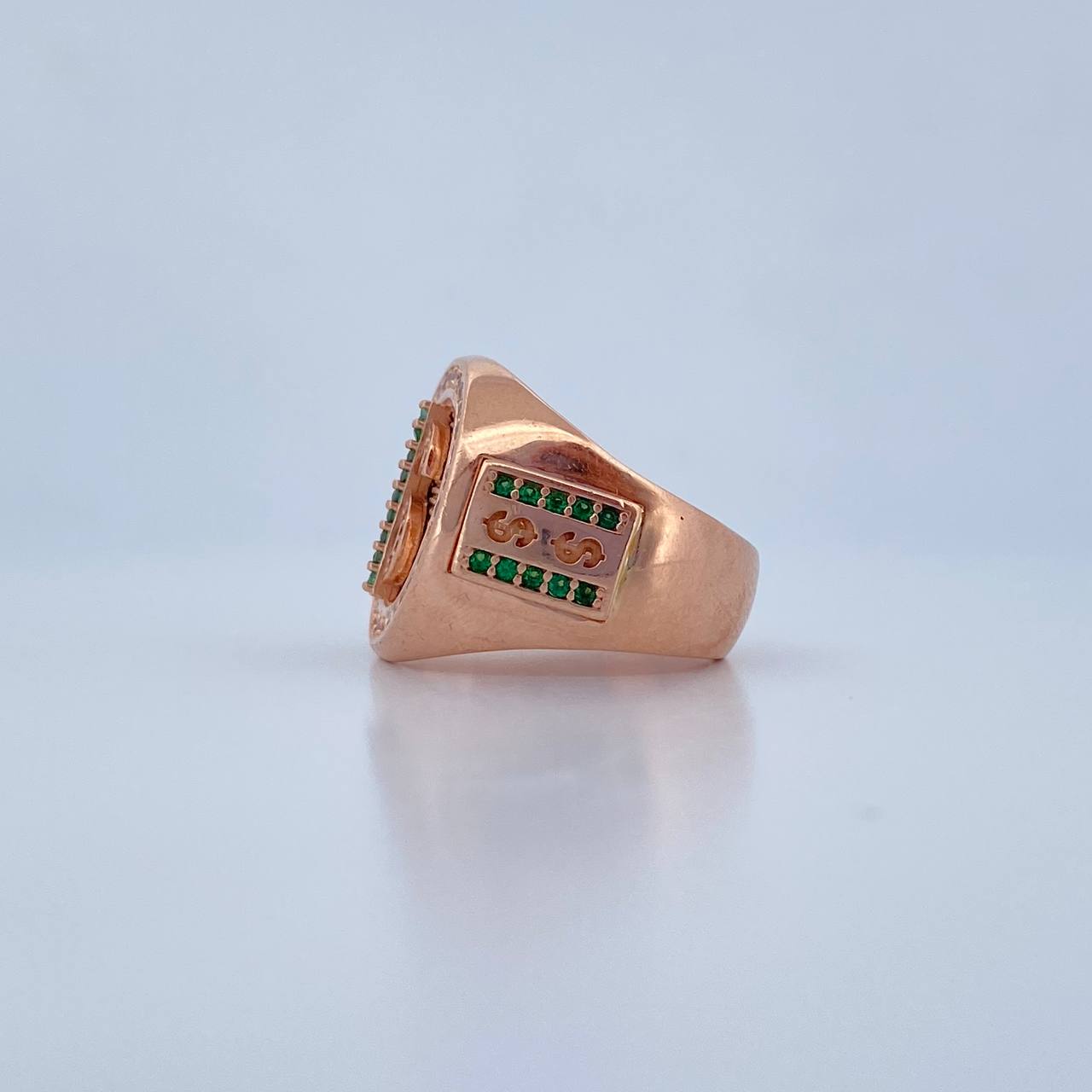 Anillo Signo Peso 14.85gr / T7 1/4 / Circones Verdes Blancos Oro Rosa 18K $