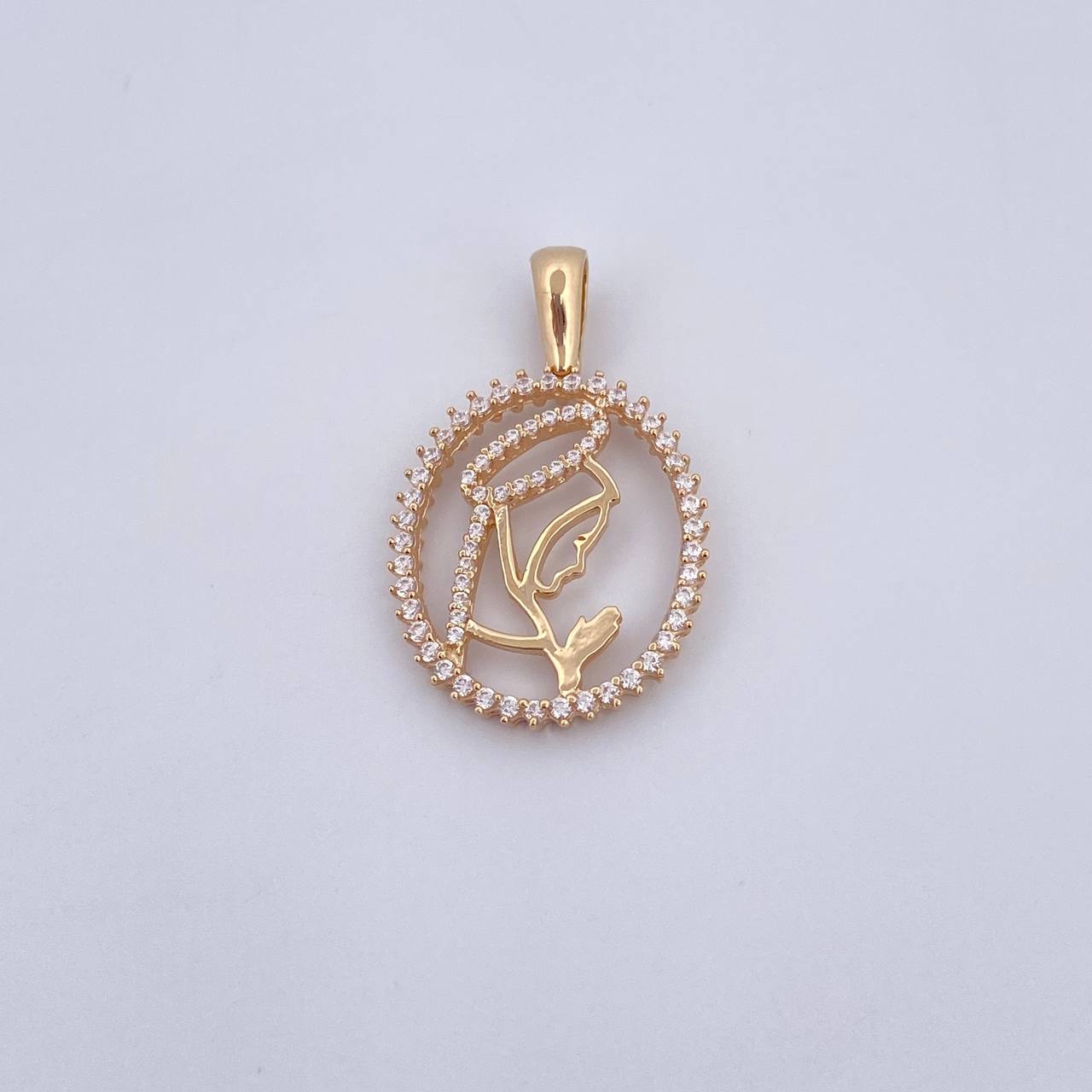 Dije Virgen Maria 2.9gr / 3.1cm / Circones Blancos Oro Amarillo 18K &