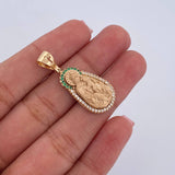 Dije Virgen Del Carmen 5.35gr / 3.2cm / Circones Verdes Blancos Oro Amarillo 18K &