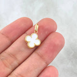 Dije Trébol VCyA 0.8gr / 2cm / 12mm Resina Blanca Oro Amarillo Nac.Esp. 18K ©