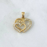 Dije Doble Corazón Mom 3.2gr / 2cm / Circones Blancos Oro Amarillo 18K ©