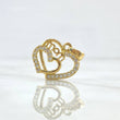 Dije Doble Corazón Mom 3.2gr / 2cm / Circones Blancos Oro Amarillo 18K ©