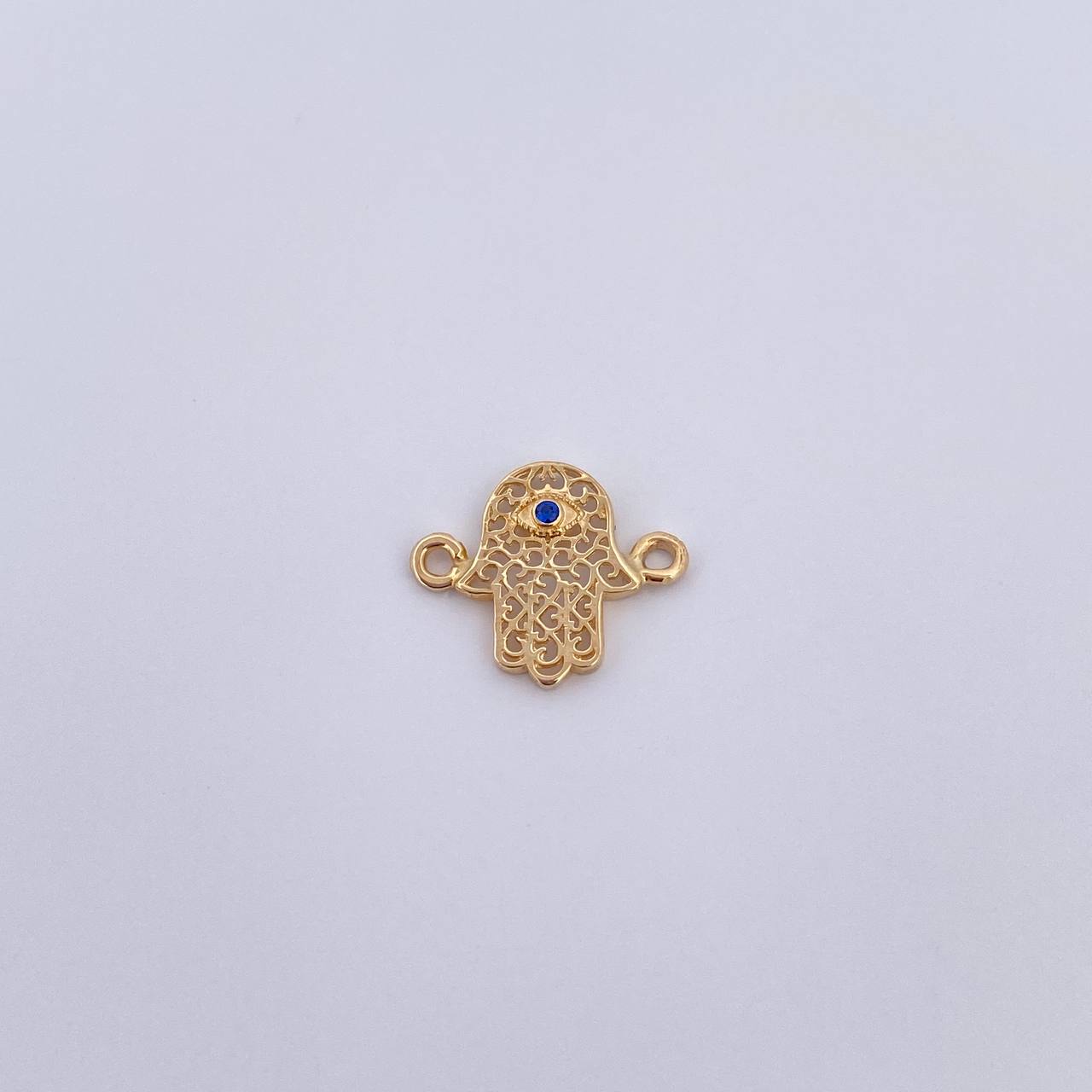 Herraje Mano Hamsa 0.55gr / 1.5cm / Circon Azul Oro Amarillo 18K &