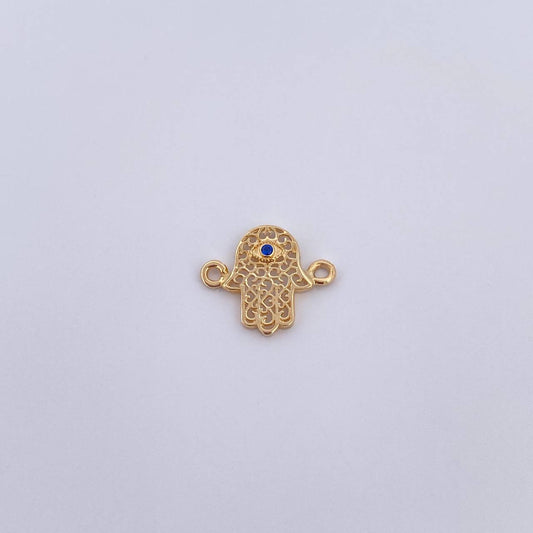 Herraje Mano Hamsa 0.55gr / 1.5cm / Circon Azul Oro Amarillo 18K &