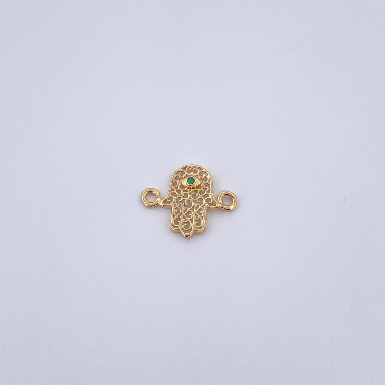 Herraje Mano Hamsa 0.6gr / 1.5cm / Circon Verde Oro Amarillo 18K &