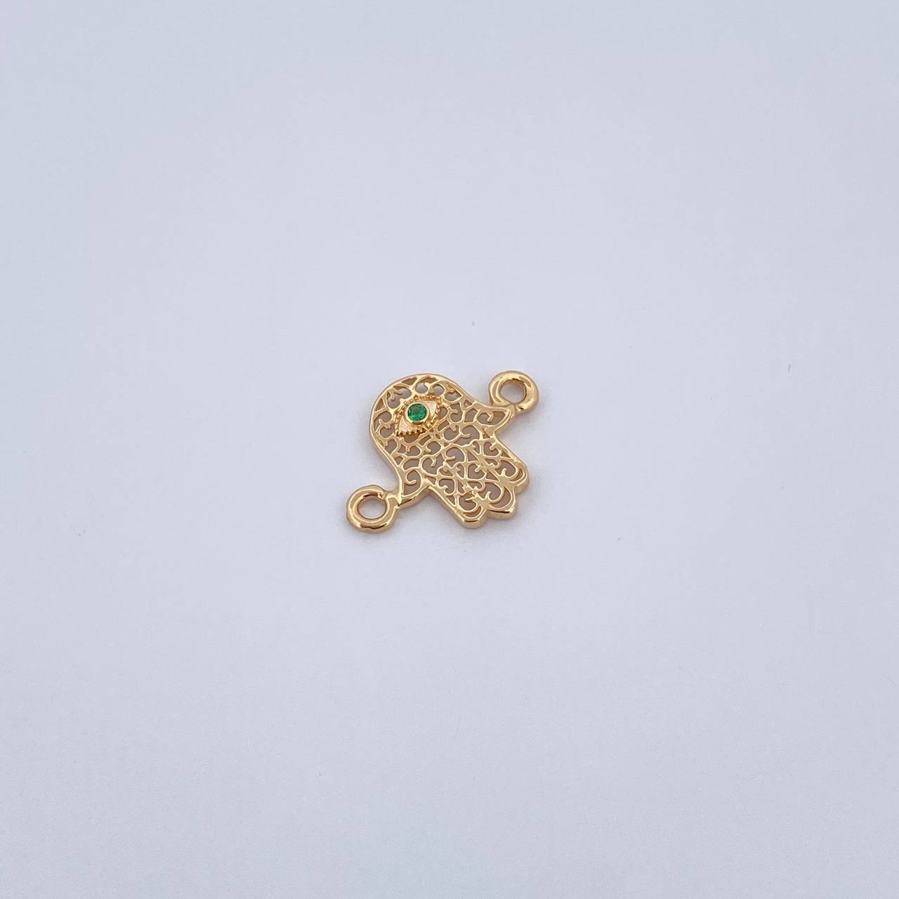 Herraje Mano Hamsa 0.6gr / 1.5cm / Circon Verde Oro Amarillo 18K &