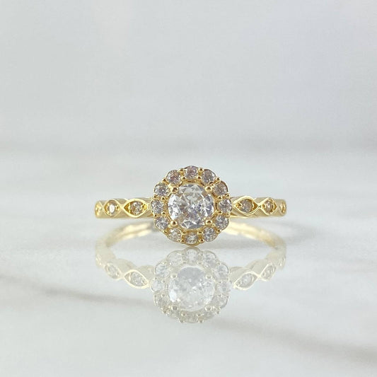 Anillo Solitario Halo Ojos 1.7gr / T6 1/4 / Circones Blancos Oro Amarillo 18K ©