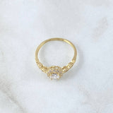 Anillo Solitario Halo Ojos 1.7gr / T6 1/4 / Circones Blancos Oro Amarillo 18K ©