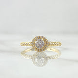 Anillo Solitario Halo Tupido 2gr / T7 / Circones Blancos Oro Amarillo 18K ©