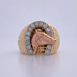 Anillo Caballo Herradura 16.4gr / T9 1/2 / Circones Blancos Tres Oros 18K $