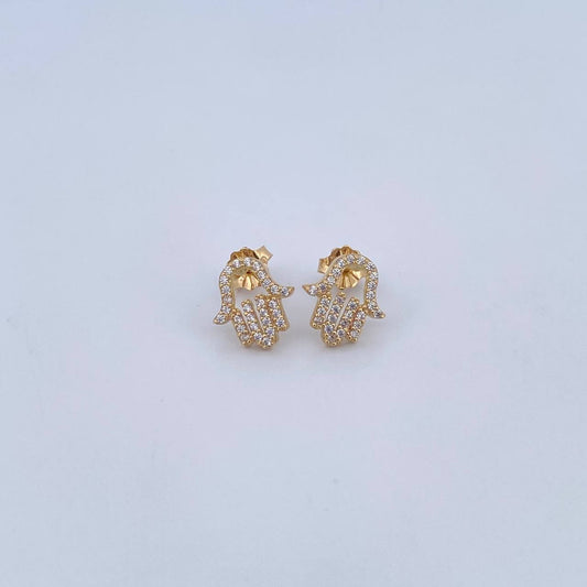 Topos Mano Hamsa 1.7gr / Circones Blancos Oro Amarillo 18K &